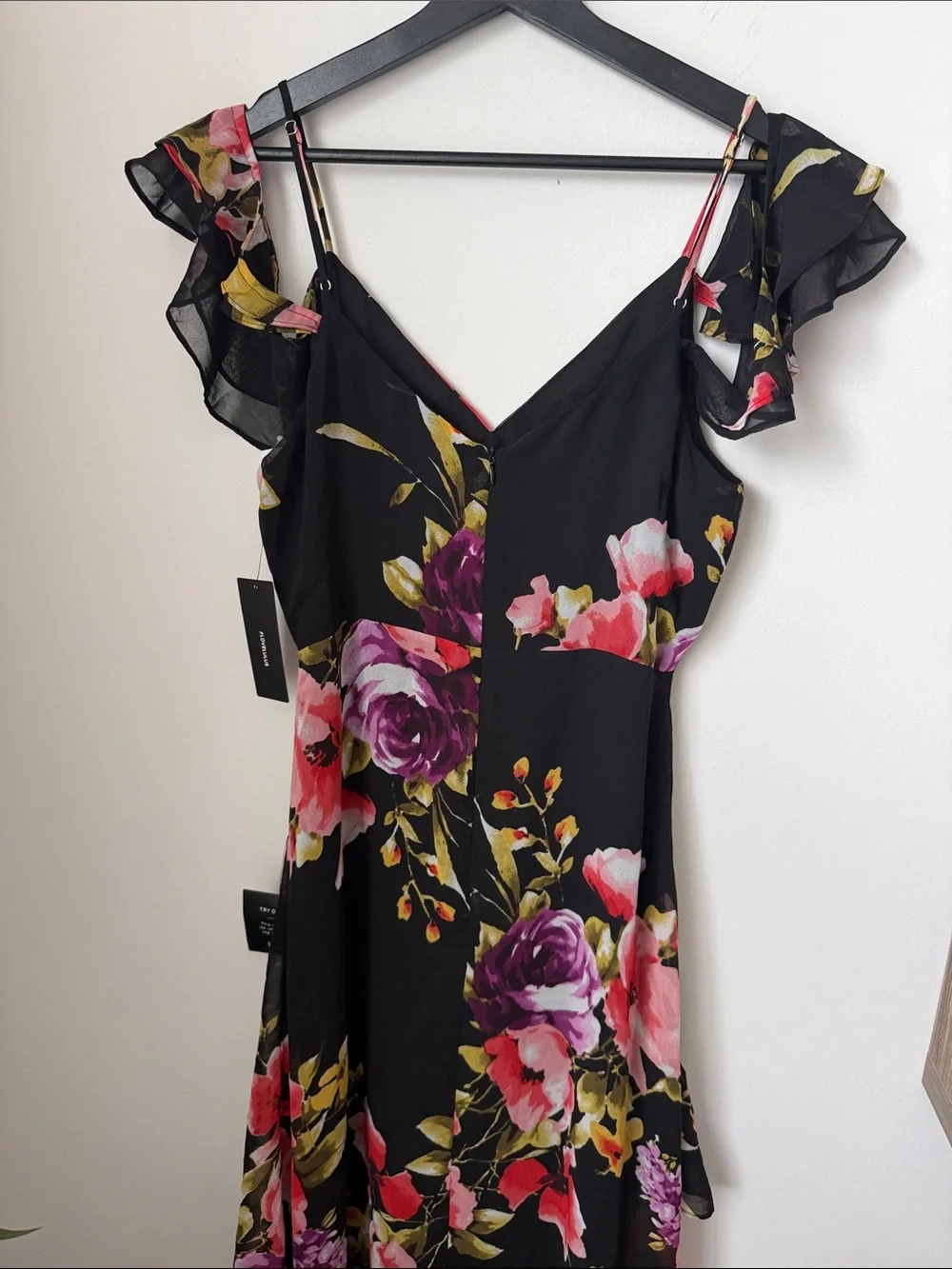 Lulus Love in Bloom Black Floral Print Off-the-Shoulder High-low Dress Size M - Picture 8 of 12